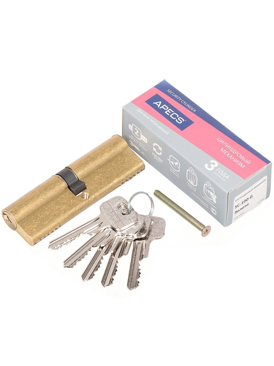 Личинка замка двери Apecs, SC-100-G (SC-100-Z-G), 11654, 100 мм, золото, 50/50