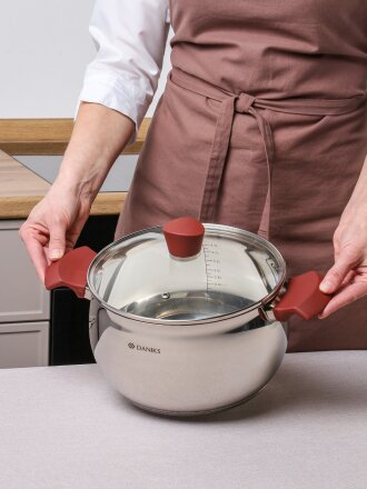 Кастрюля нержавеющая сталь, 5.1 л, крышка стекло, Daniks, Орлея, GS-01159P-22CA, индукция