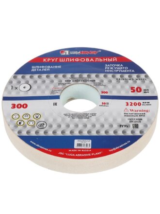 Круг шлифовально-точильный LugaAbrasiv, 25A, диаметр 300х40 мм, посадочный диаметр 76 мм, зернистость 60, белый, K,L 50 м/с V