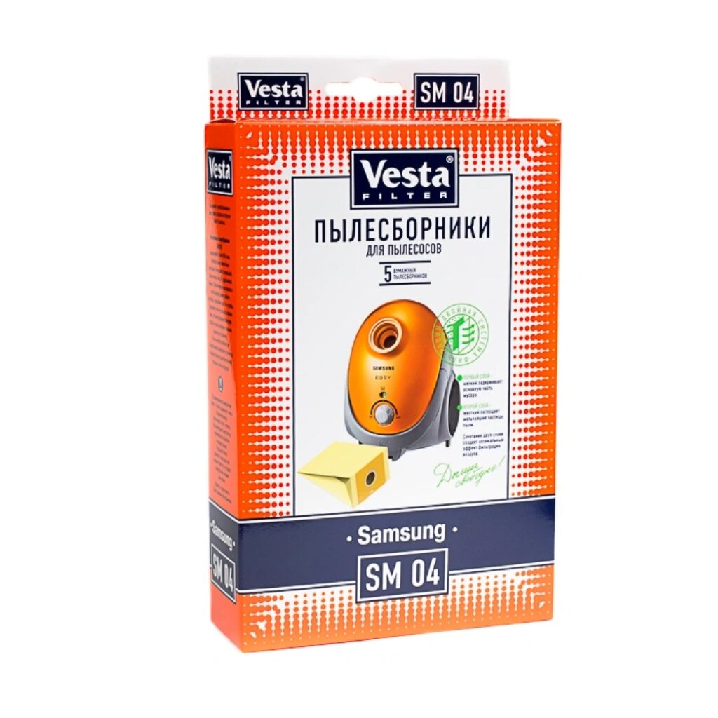 Мешок для пылесоса Vesta filter, SM 04, бумажный, 5 шт фильтр мешок бумажный энкор для пылесоса д к366 5 шт 25578