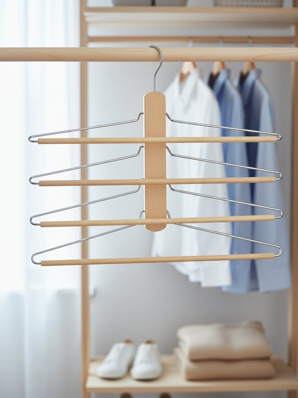 Вешалка-плечики для одежды, 40.5 см, дерево, 4 шт, бежевая, Рыжий кот, 311334