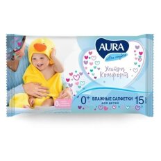 Салфетки влажные Aura, Ultra Comfort, детские, 15 шт, 3227