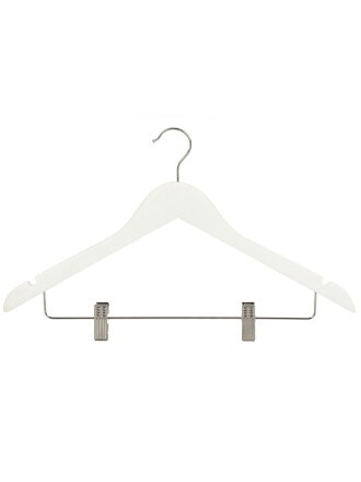Вешалка-плечики для одежды, 44.5 см, дерево, клипсы, белая, Марья Искусница, LH002W-CL
