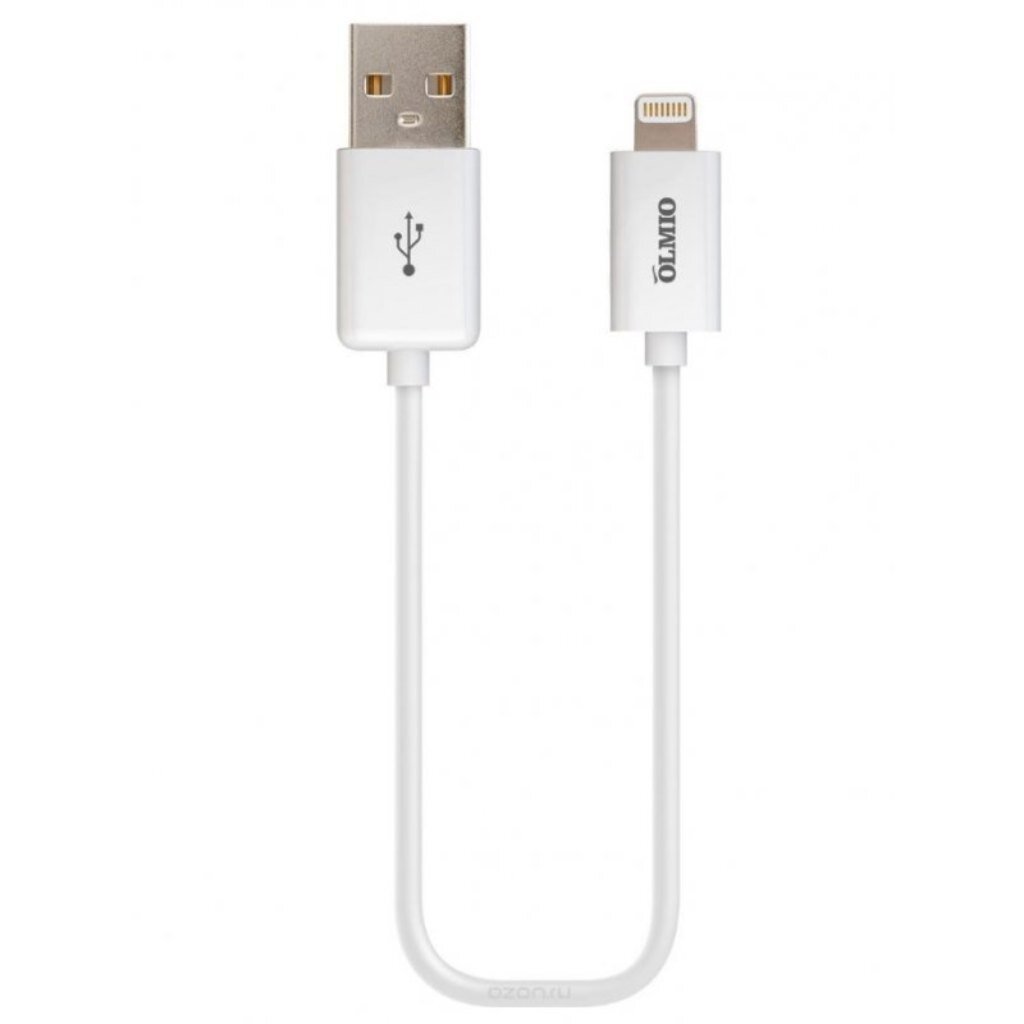 Кабель USB, OLMIO, Apple Lightning, 2.1 А, 1 м, белый, 038655