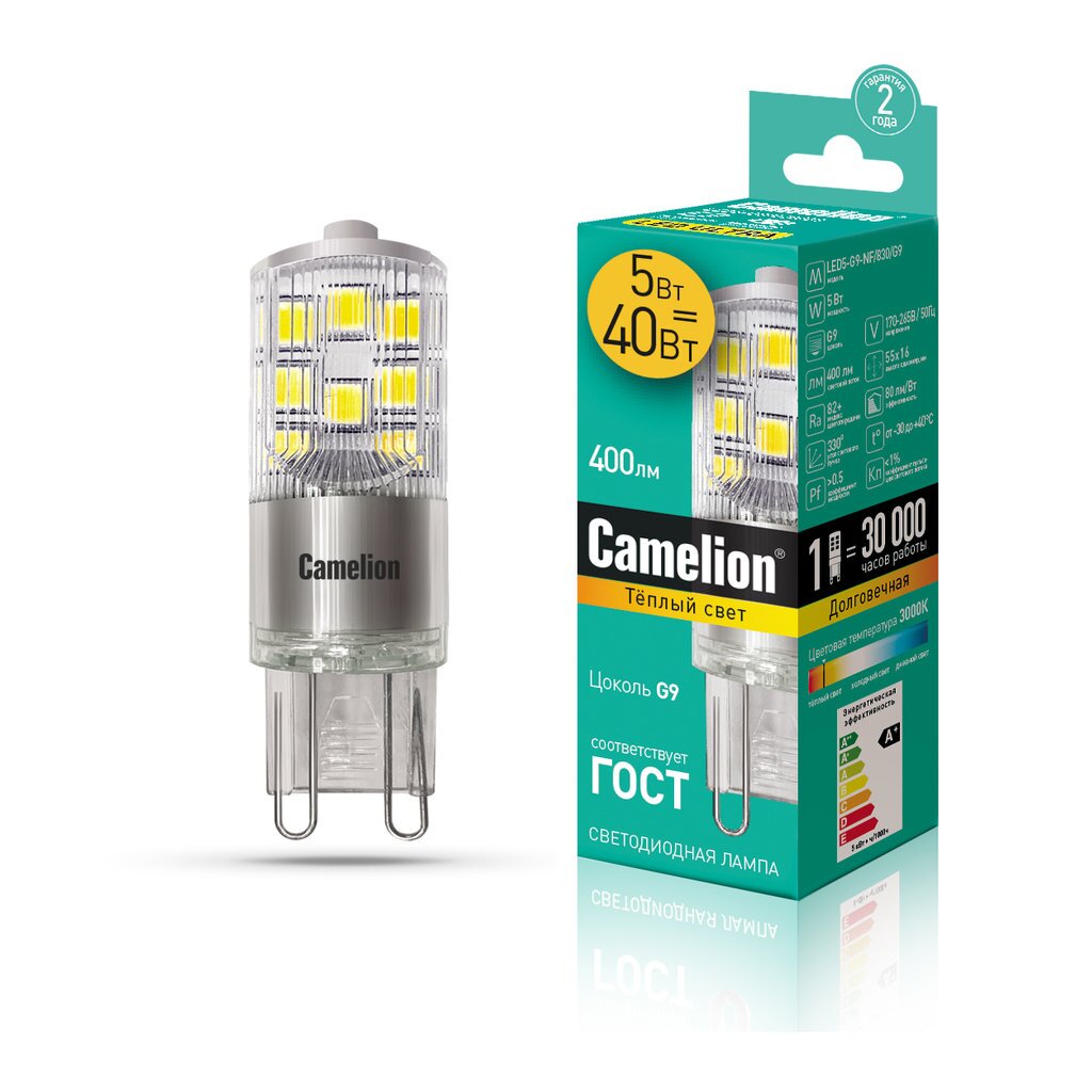 Лампа светодиодная 5Вт 220В 3000К Camelion LED5-G9-NF/830/G9