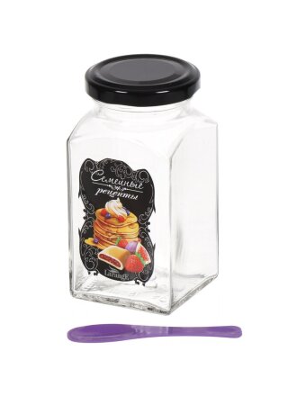 Банка для сыпучих продуктов, стекло, 0.312 л, с крышкой, с ложкой, Микс, 626-2223/2224, в ассортименте