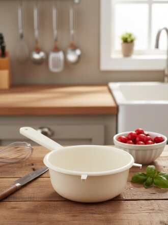 Дуршлаг пластик, 20 см, с ручкой, белый ротанг, Idea, М1130