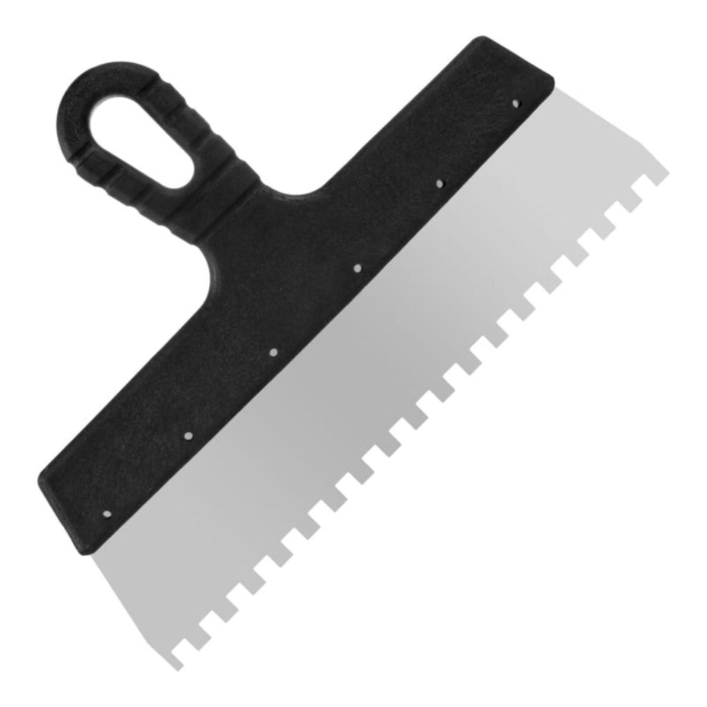 Шпатель фасадный, нержавеющая сталь, 300 мм, зубчатый, рукоятка пластик, Мастер, 12-8-300