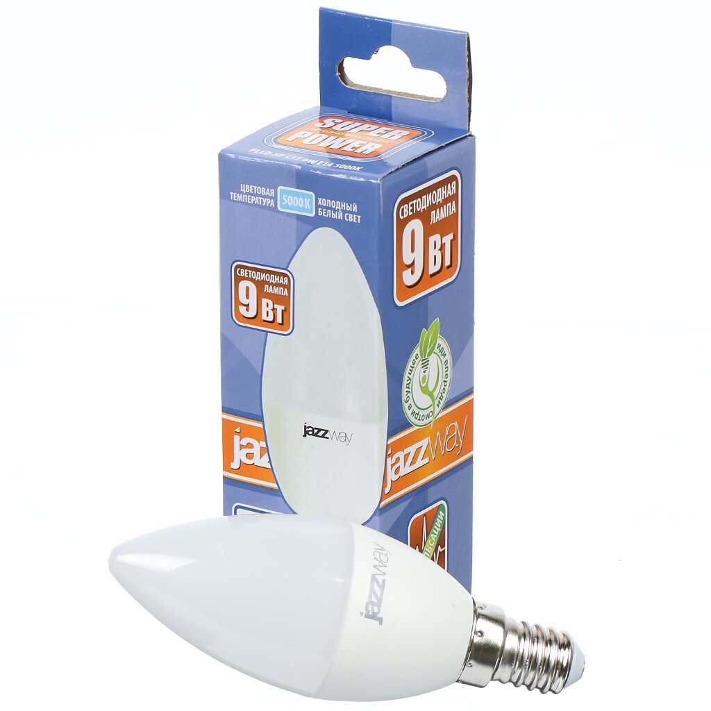 Лампа светодиодная E14, 9 Вт, 75 Вт, свеча, 5000 К, свет холодный белый, JazzWay, PLED- SP C37 термопот supra tps 5000 белый