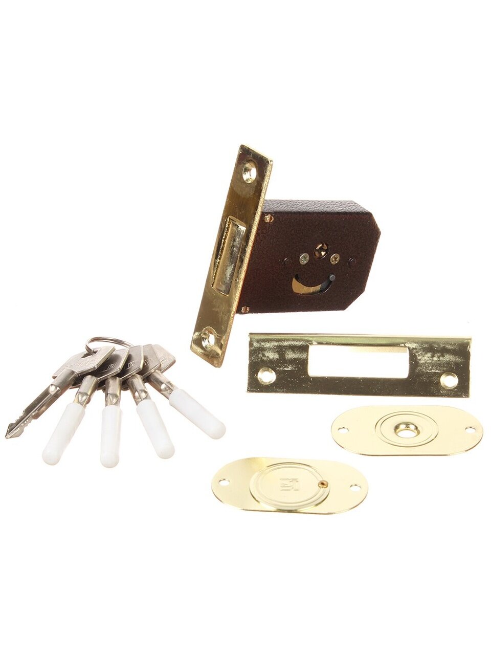 Замок врезной Аллюр, 90, 1238, без ручки, цилиндровый, крест ключ, золото