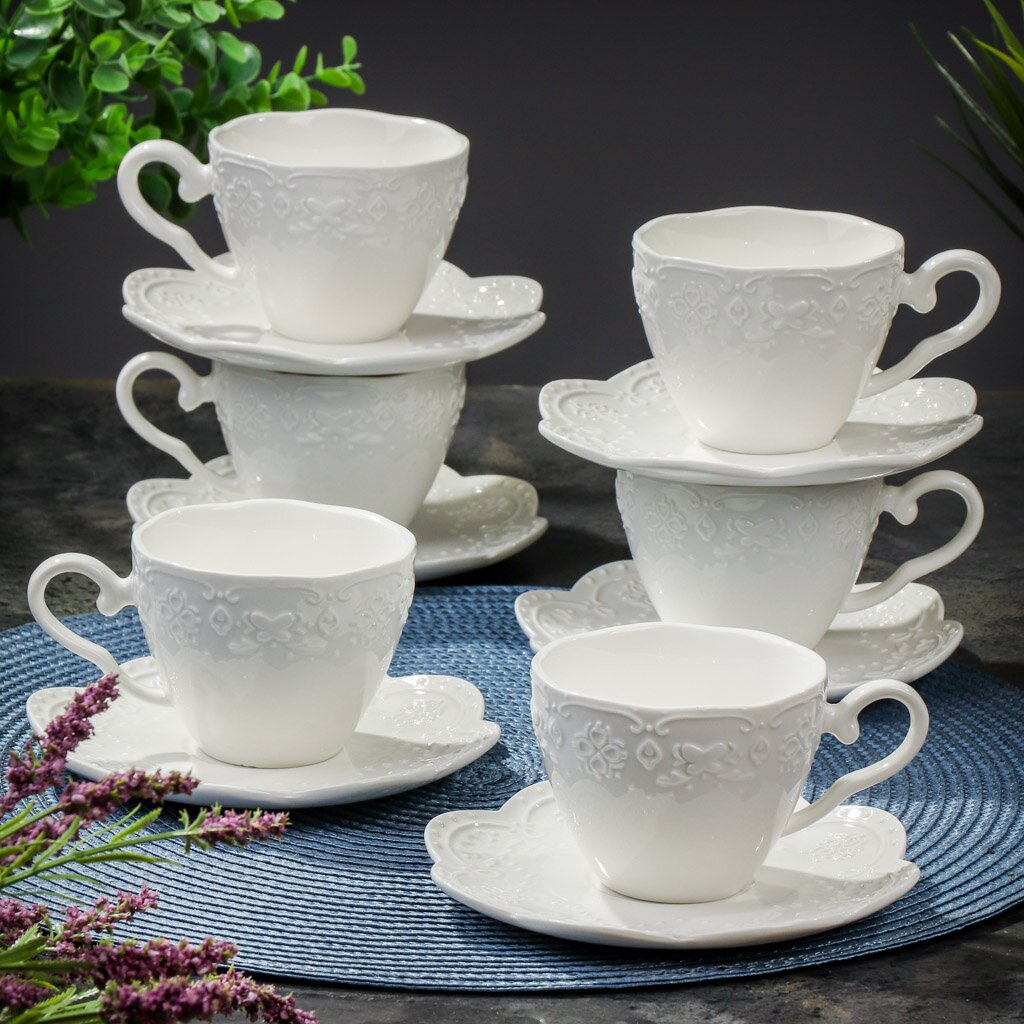 Набор чайный керамика, 12 предметов, на 6 персон, 200 мл, Daniks, Ажур, Y4-7605, подарочная упаковка чайный набор 5 предметов rpo 115024 5 rosenberg