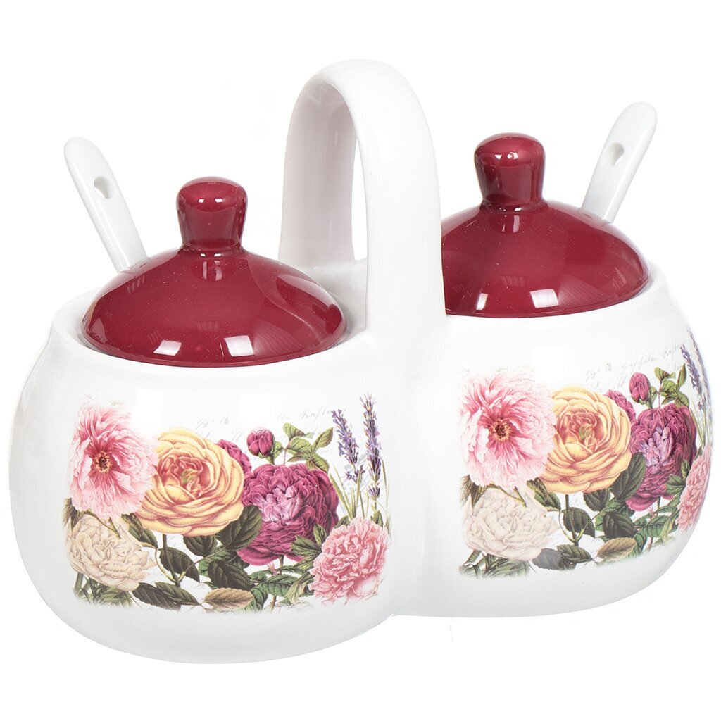 Банка для сыпучих продуктов, доломит, 0.27 л, 2 шт, с крышкой, с ложкой, Французская роза, HC209-P25