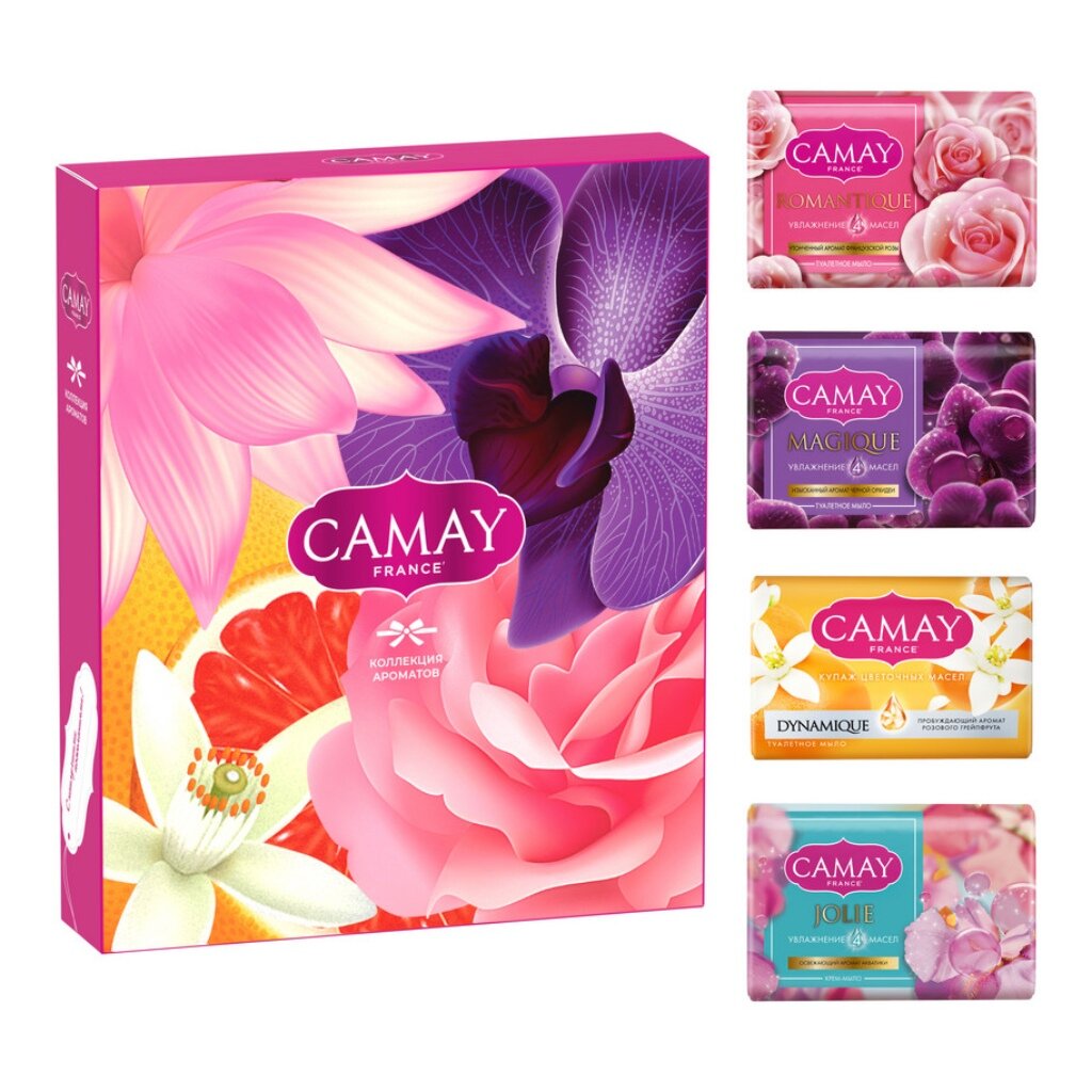 Набор подарочный для женщин, Camay, Коллекция Ароматов мыла, 4 шт