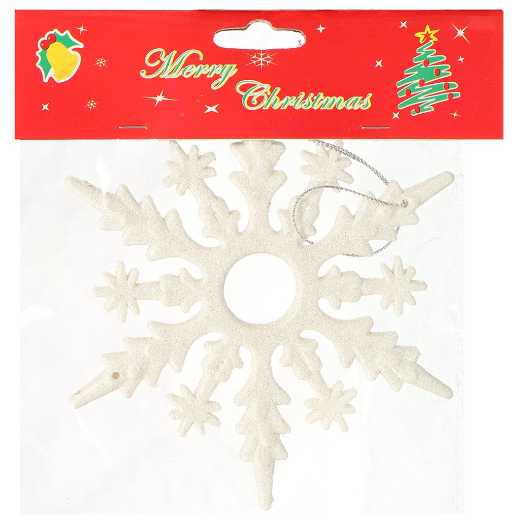 Елочное украшение Снежинка, белое, 14.5 см, пластик, SY17GJ-014