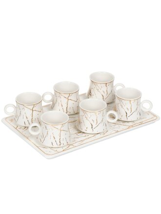 Набор чайный керамика, 7 предметов, на 6 персон, 180 мл, на подносе, Белый мрамор, Y4-3750, подарочная упаковка
