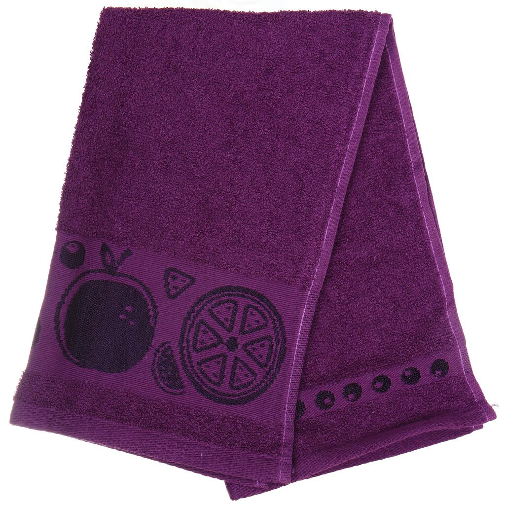 Полотенце кухонное махровое, 35х60 см, Вышневолоцкий текстиль Жаккардовый бордюр фиолетовый