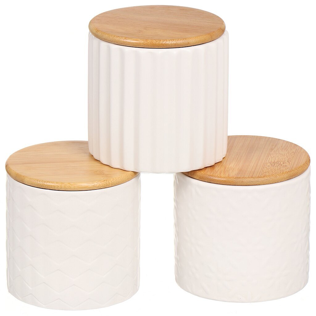 Банка для сыпучих продуктов, керамика, 0.75 л, 3 шт, с крышкой, Уайт кристал