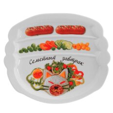 Тарелка обеденная, керамика, 22.5х19.4х2.2 см, фигурная, Семейный завтрак у кошечки, 589-309, мультиколор