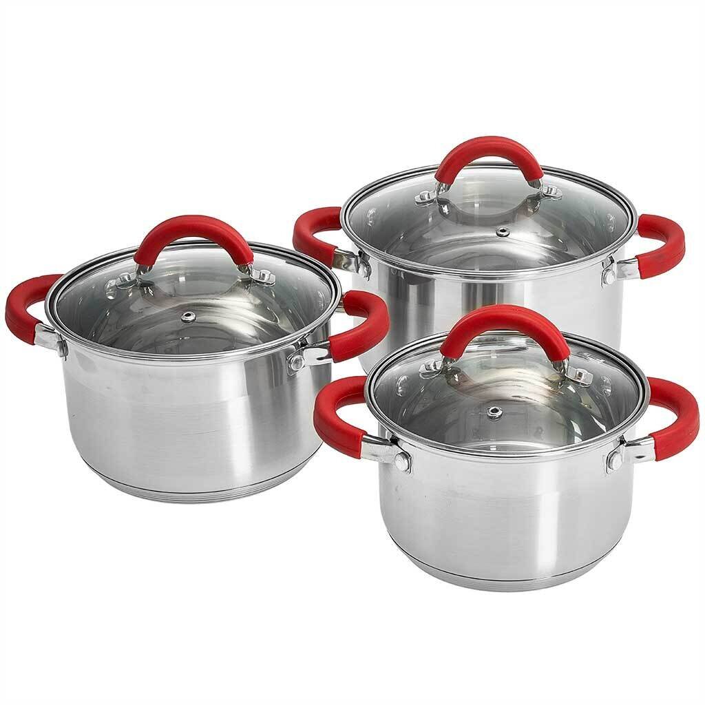 Набор посуды нержавеющая сталь, 6 предметов, 2.2 л, 3 л, 4 л, индукция, Webber, BE-624/6