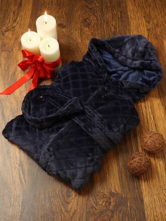 Халат мужской, махровый, 100% полиэстер, темно-синий, универсальный, T2020-105