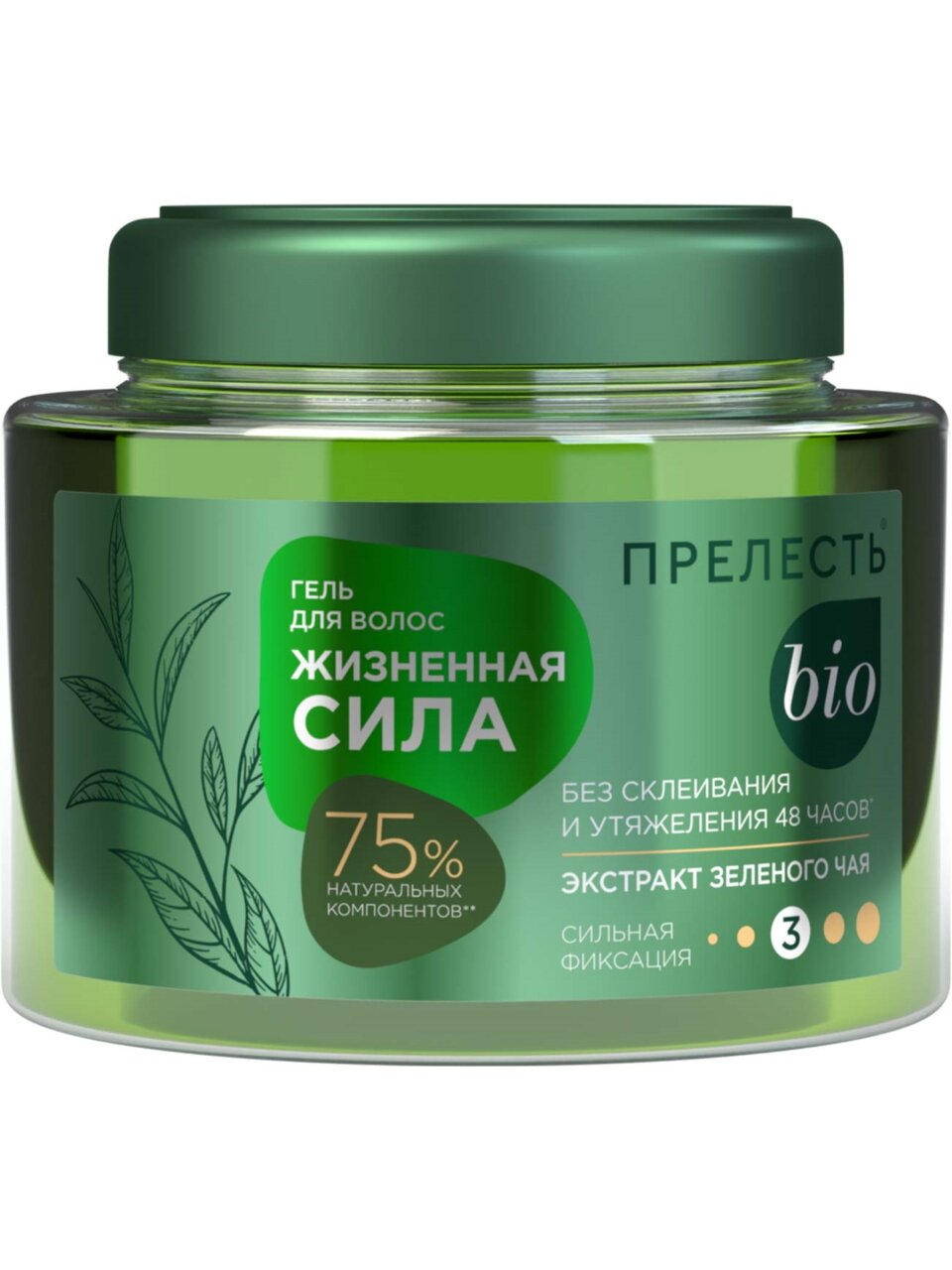 Гель для укладки волос Прелесть Био, Жизненная сила, сильная фиксация, 250 мл, с экстрактом зеленого чая