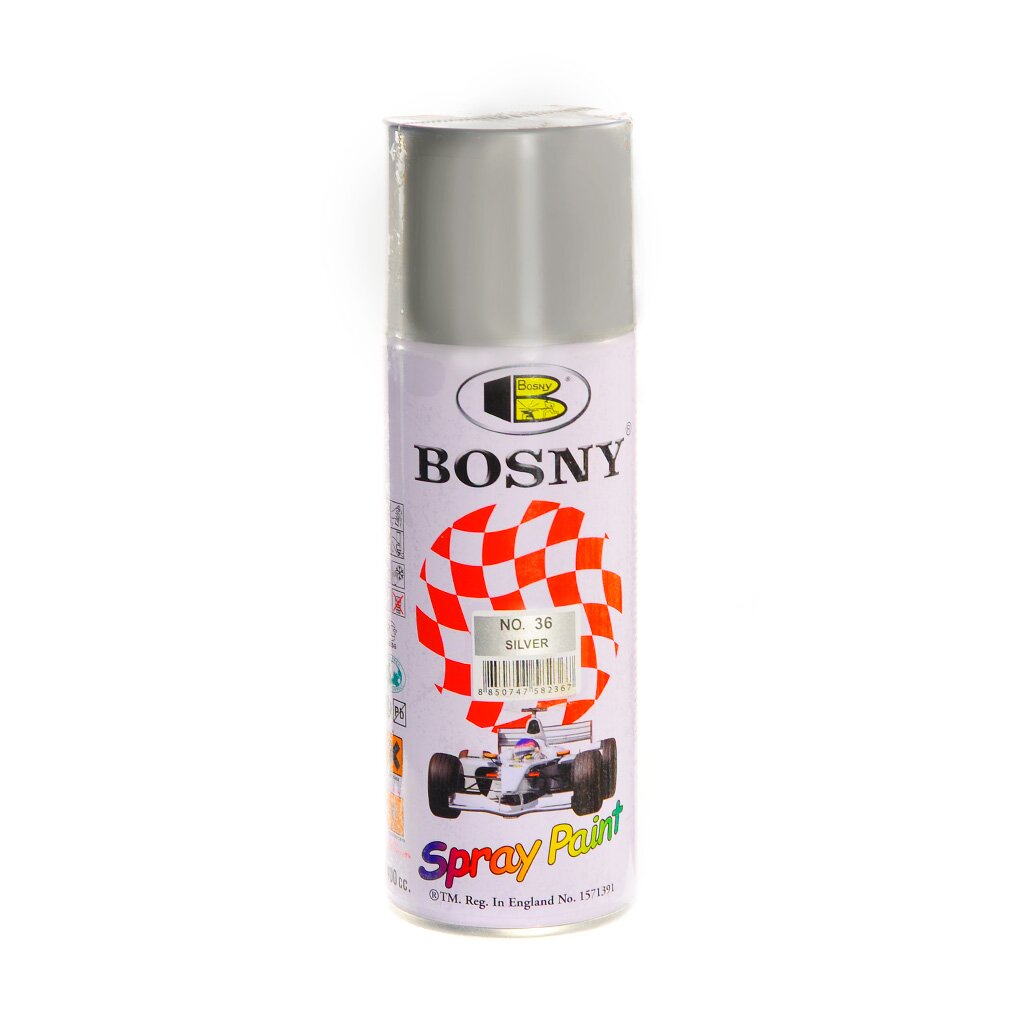 Краска аэрозольная, Bosny, №36, акрилово-эпоксидная, универсальная, глянцевая, серебряная, 0.4 кг акриловая аэрозольная краска bosny