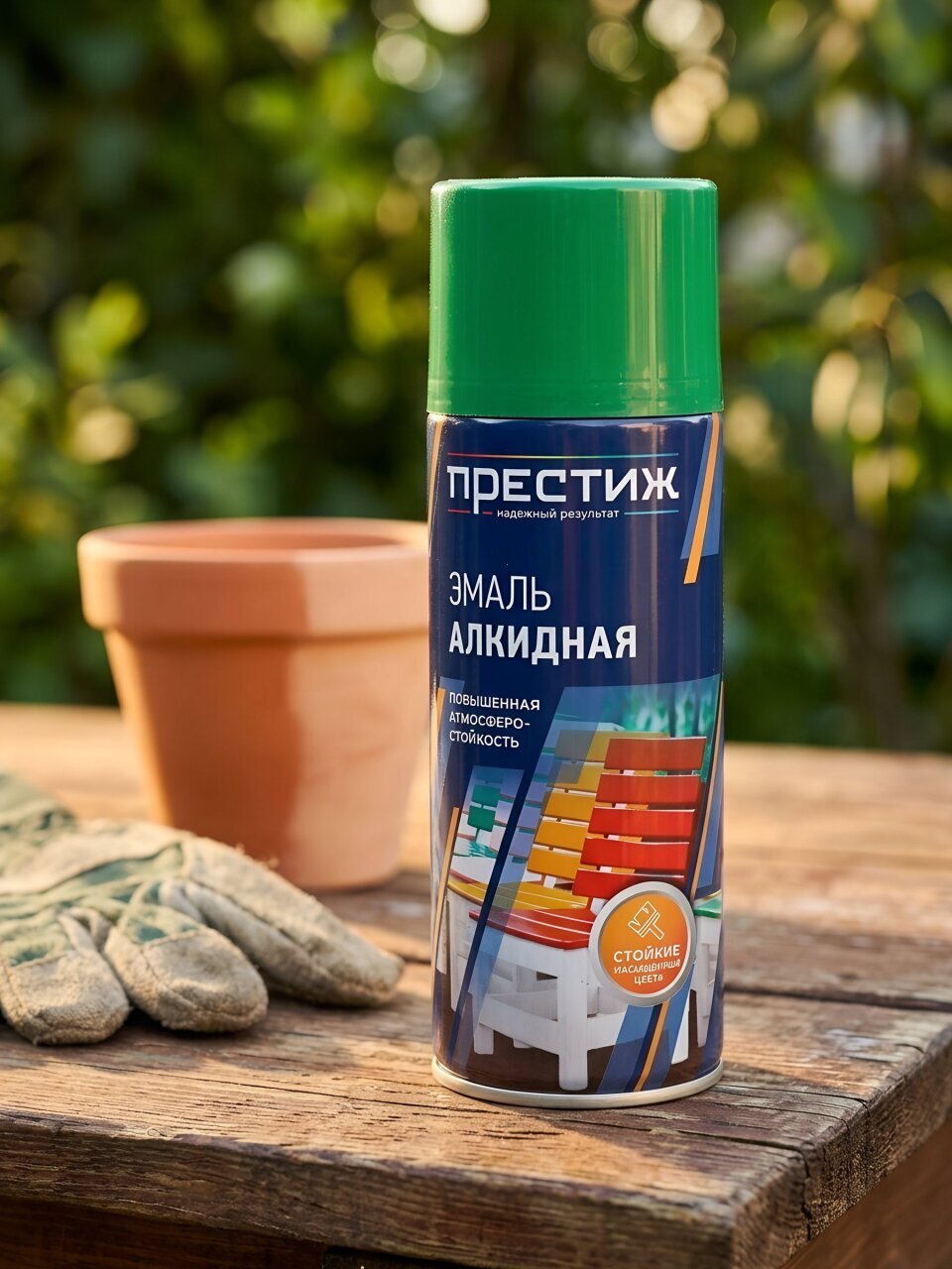 Эмаль аэрозольная, Престиж, универсальная, алкидная, глянцевая, светло-зеленая, 520 мл