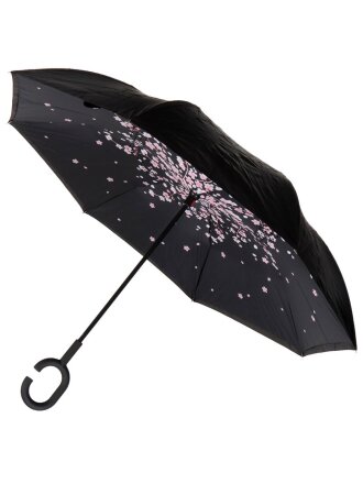 Зонт автомат, трость, 8 спиц, 58 см, Сакура, полиэстер, черный, Y9-289