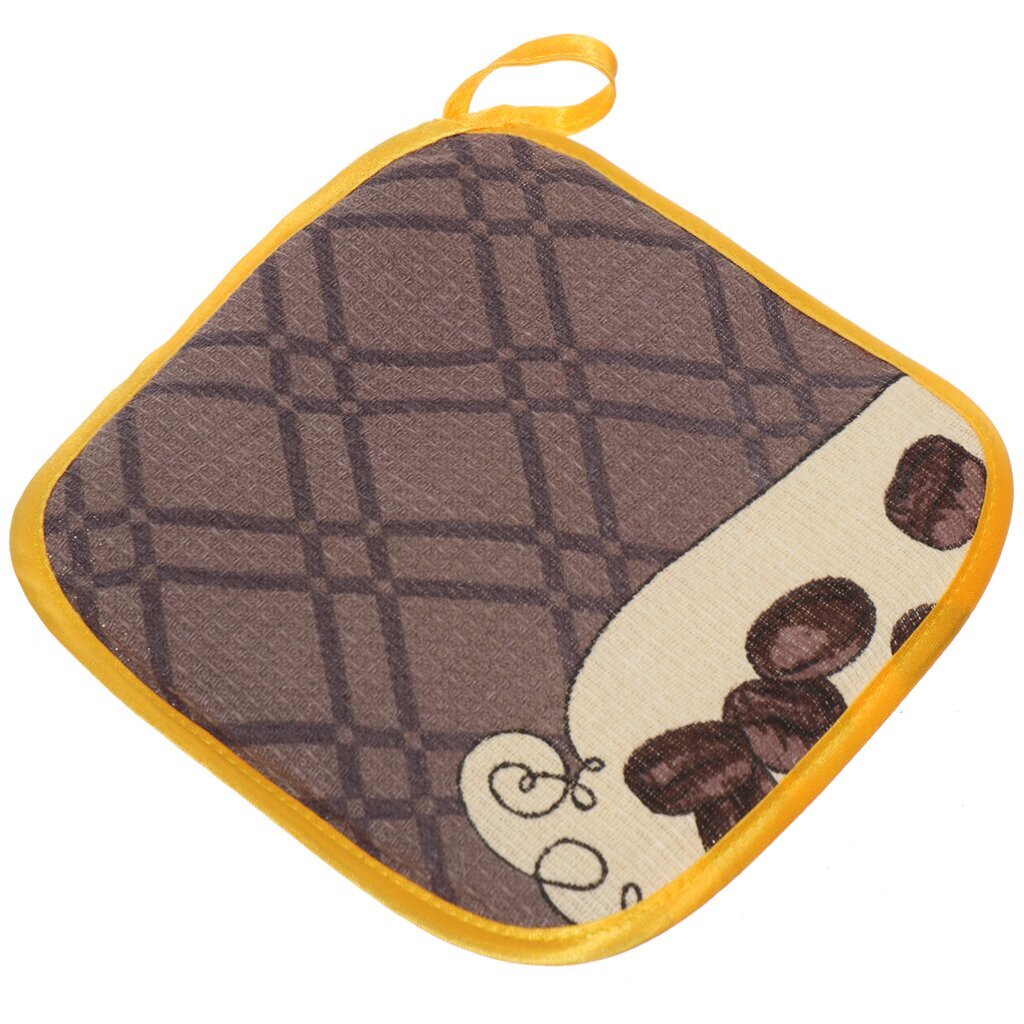 Прихватка 18х18 см, вафельная ткань, 100% хлопок, бежевая, Кофе купон