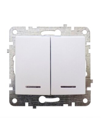 Механизм выключателя скрытой установки, двухклавишный, без заземления, подсветка, белый, Quel Lumina, 4105-0021-90102