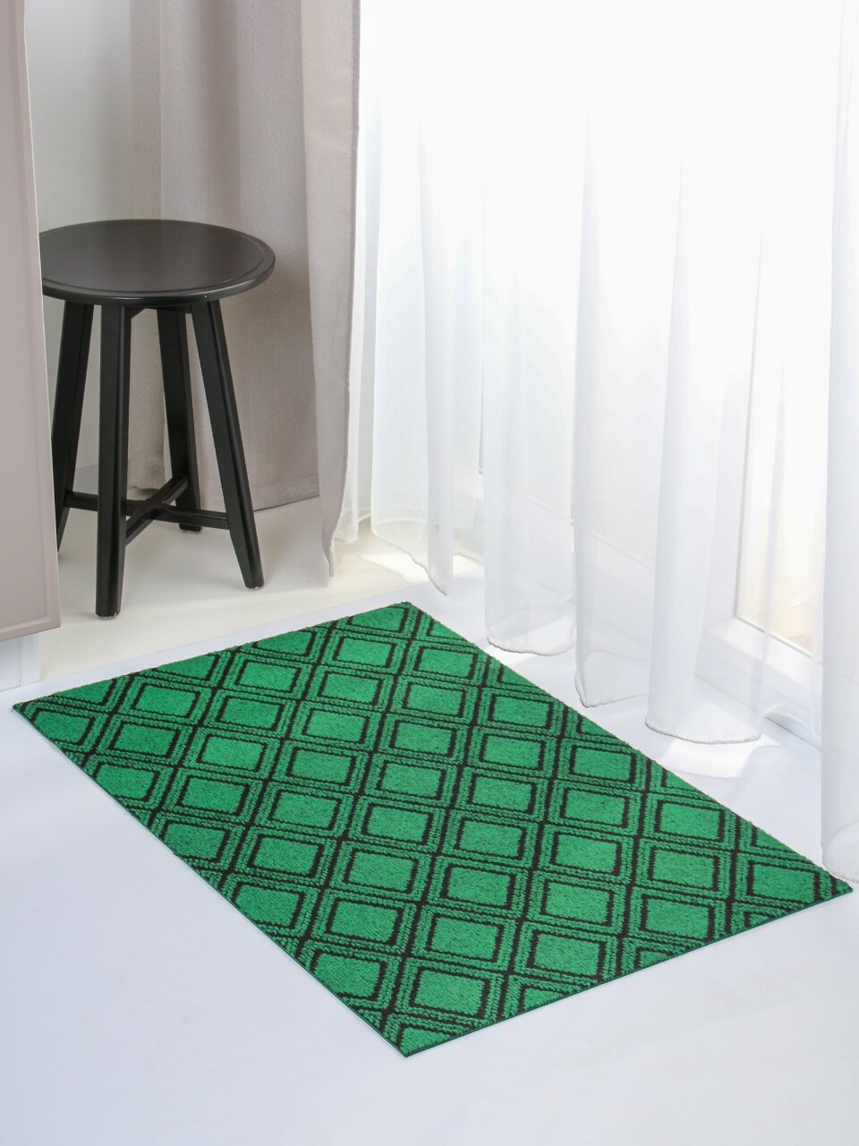 Коврик придверный, 60х90х70 см, прямоуг, 100% полиэстер, влаговпит, зелен., ромб, Жаккард , HP-3616