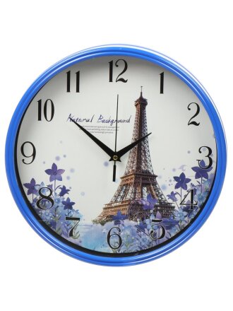 Часы настенные, 30 см, круглые, пластик, стекло, синие, Y6-6090