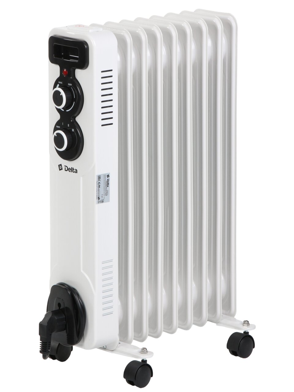 Радиатор масляный Delta, 9 секций, напольный, 2 кВт, 20 м2, светло-серый, D11-9