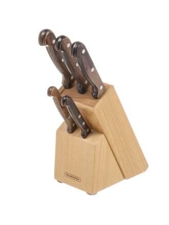 Набор ножей 6 предметов, нержавеющая сталь, рукоятка дерево, с подставкой, дерево, Tramontina, Poliwood, 21199/983-TR