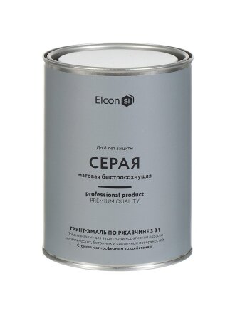 Грунт-эмаль Elcon, 3в1 матовая, по ржавчине, смоляная, серая, RAL 7040, 0.8 кг