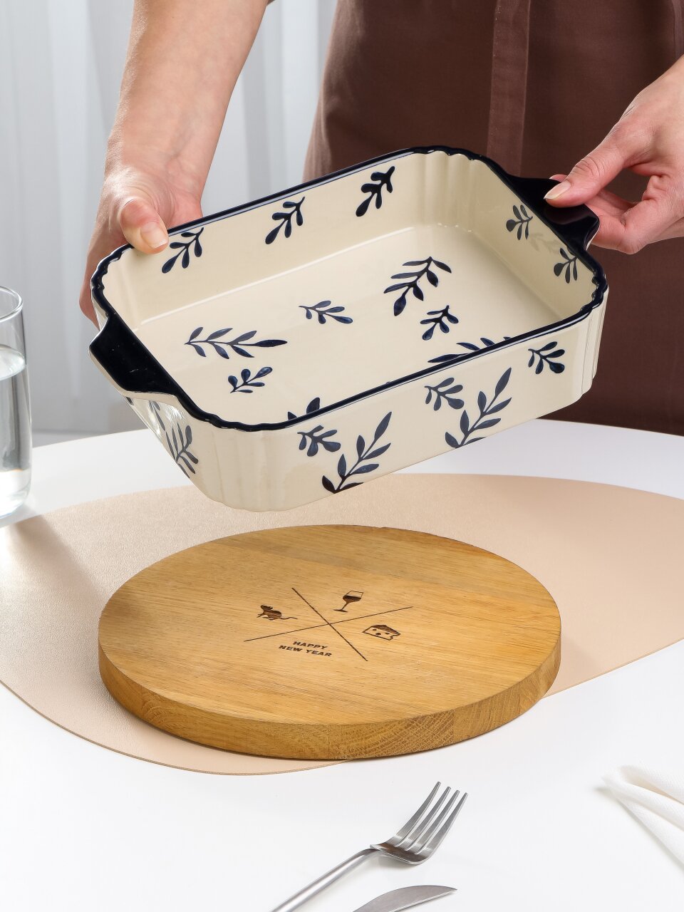 Форма для запекания керамика, 29х18.5х6 см, прямоугольная, Синее кружево, B010428