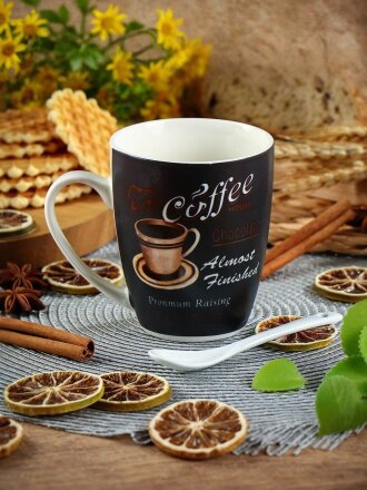 Кружка керамика, 370 мл, Капучино цветная, с ложкой, Y4-2762, в ассортименте