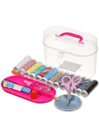 Набор для шитья 17 предметов, нитки 12 шт, сантиметр, булавки, иголки, наперсток, ножницы, нитковдеватель, в ассортименте, Y9-279