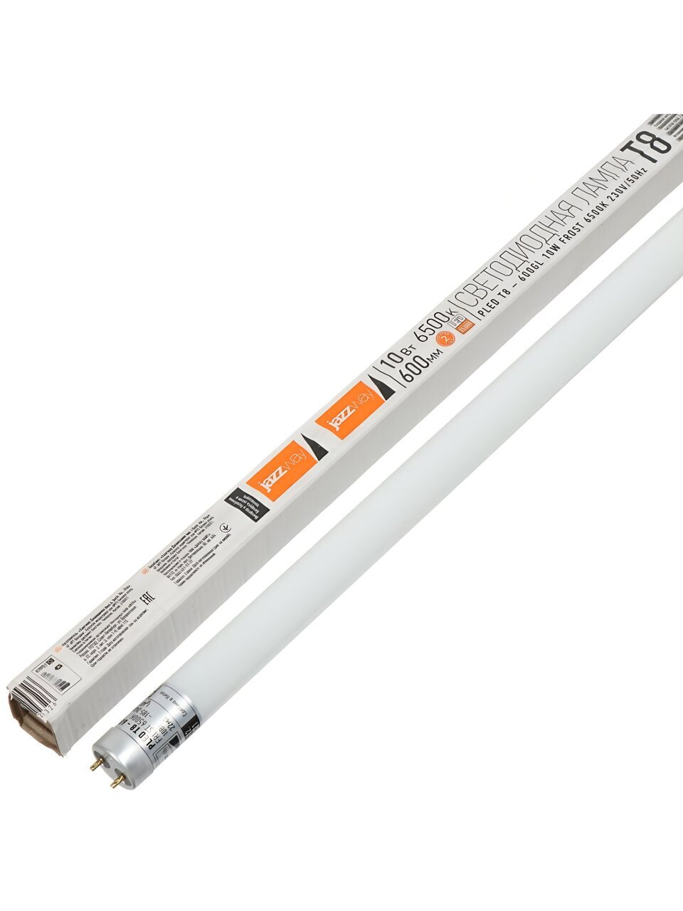 Лампа светодиодная G13, 10 Вт, 6500 К, холодный белый свет, JazzWay, Frost Pled T8-600GL, 1025326