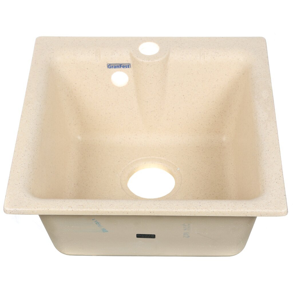 Мойка кухонная врезная, GranFest, Practik, искусственный мрамор, 417х417 мм, + сифон, бежевая, GF-P-420