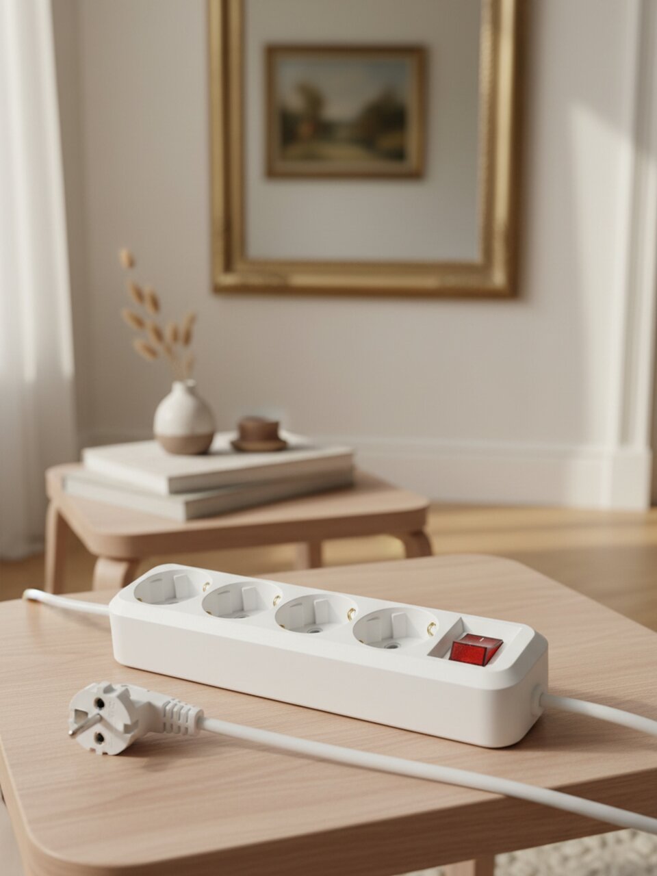 Удлинитель 4 гнезда, 10 м, с заземлением, 16 А, выключатель, 3680 Вт, белый, TDM Electric, Народный, SQ1303-1