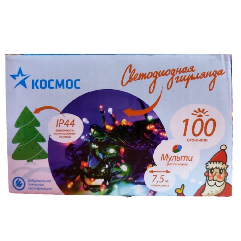 Гирлянда 100 ламп, 7.5 м, 1 режим, Космос, свет разноцветный, черная, на улице/в помещении, сетевая, IP44, KOC_GIR100_WW_IP_
