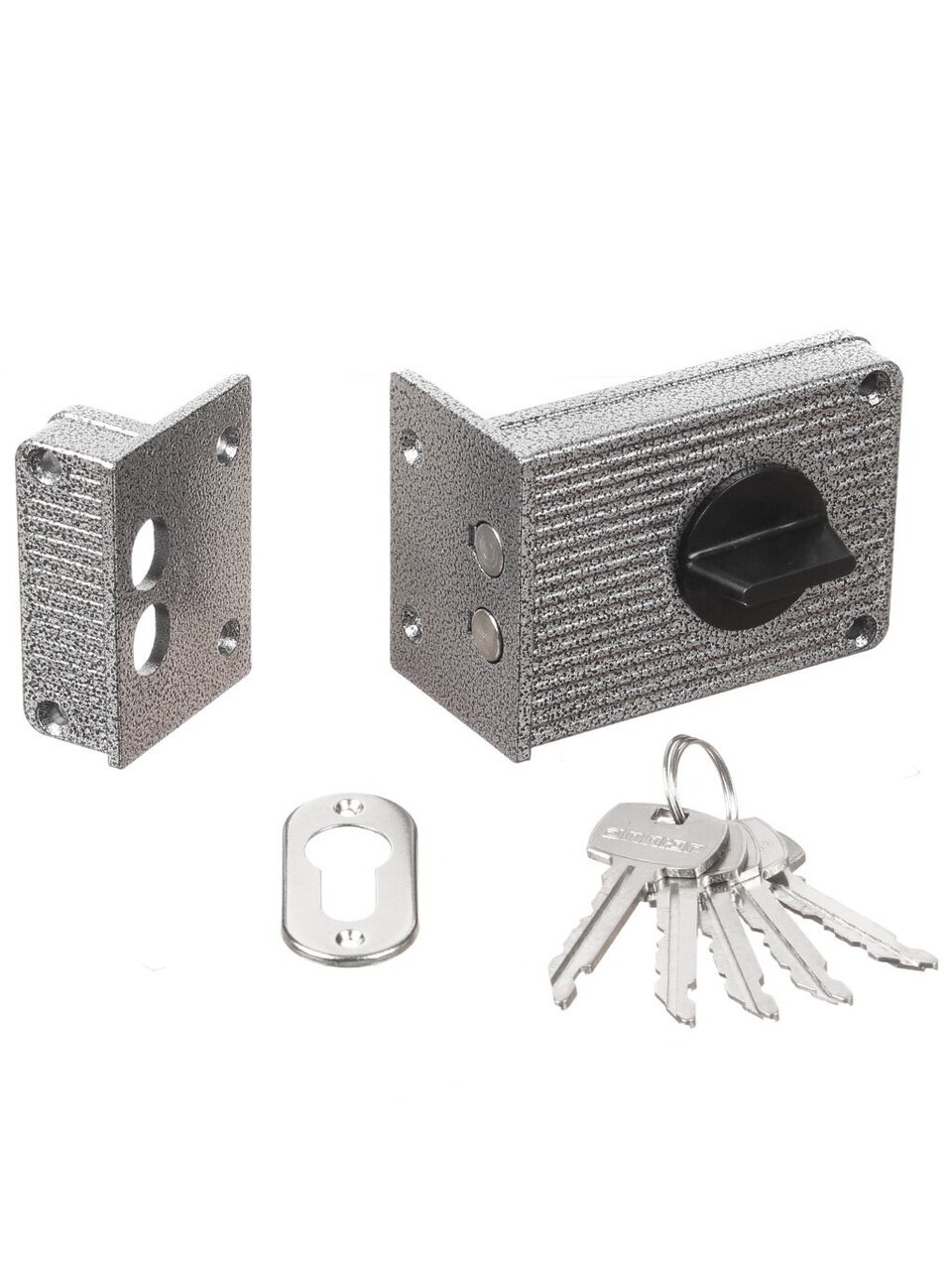 Замок накладной дверной, Аллюр, ЗН1А-1М, 6 675, коробка, цилиндр, 5 ключей, серый