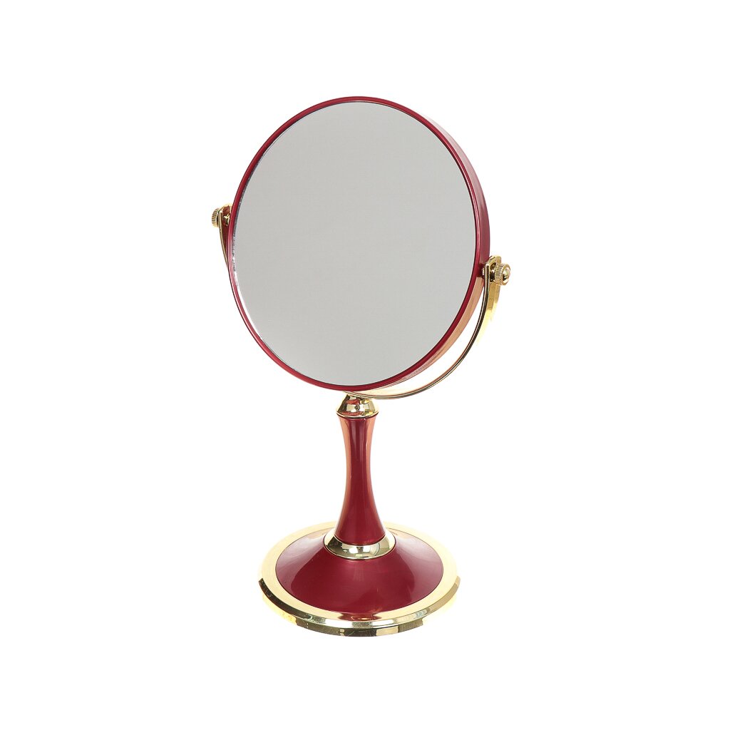 Зеркало настольное, 13 см, 18х28 см, на ножке, круглое, бордо, Y459 зеркало настольное на подставке круглое с увеличением 6 frap f6206