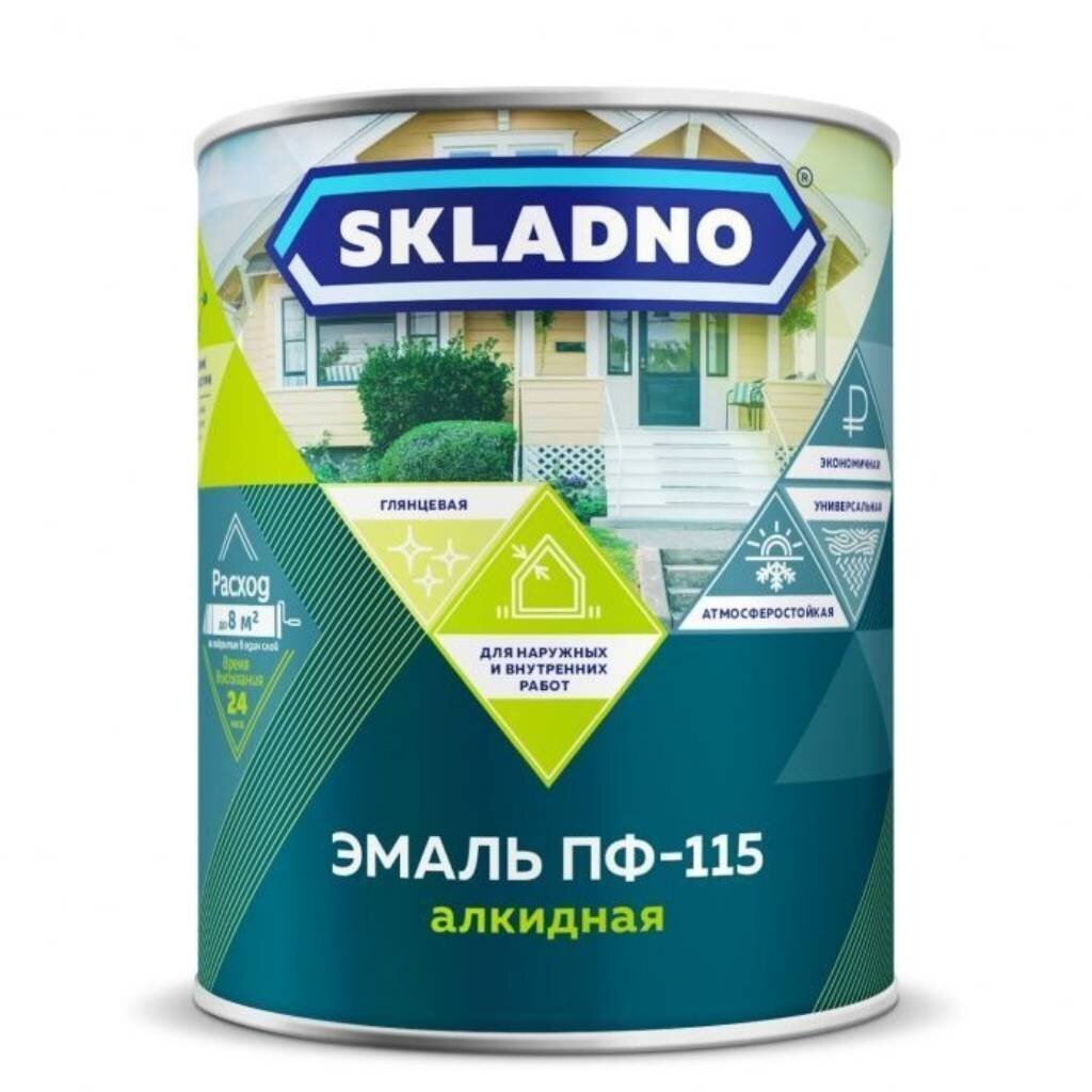 Эмаль Skladno, ПФ-115 Пром, алкидная, глянцевая, коричневая, 5.5 кг эмаль skladno пф 115 пром алкидная глянцевая голубая 5 5 кг