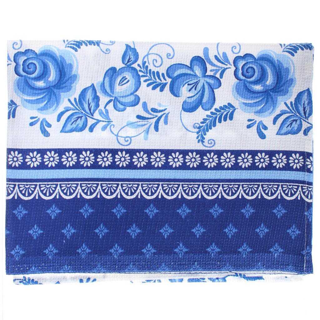 Полотенце из ткани х/б вафельной гжель 45-60 см, рис. 1208/1
