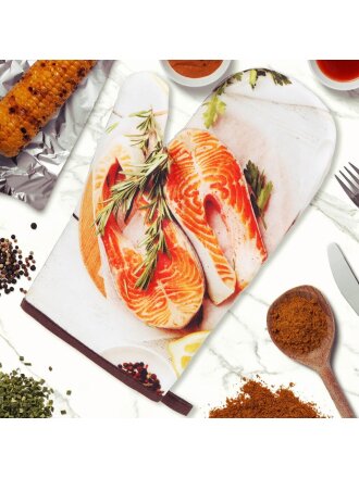 Прихватка-варежка 26х18 см, 100% полиэстер, Стейки из лосося, Y9-184