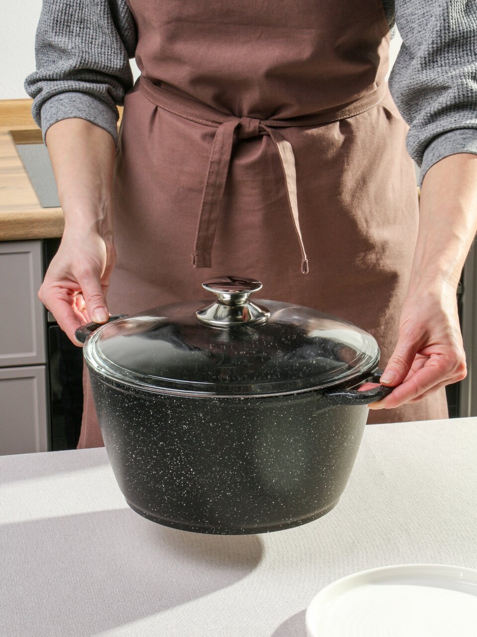 Кастрюля алюминий, антипригарное покрытие, 5 л, крышка стекло, Горница, Гранит, к263аг