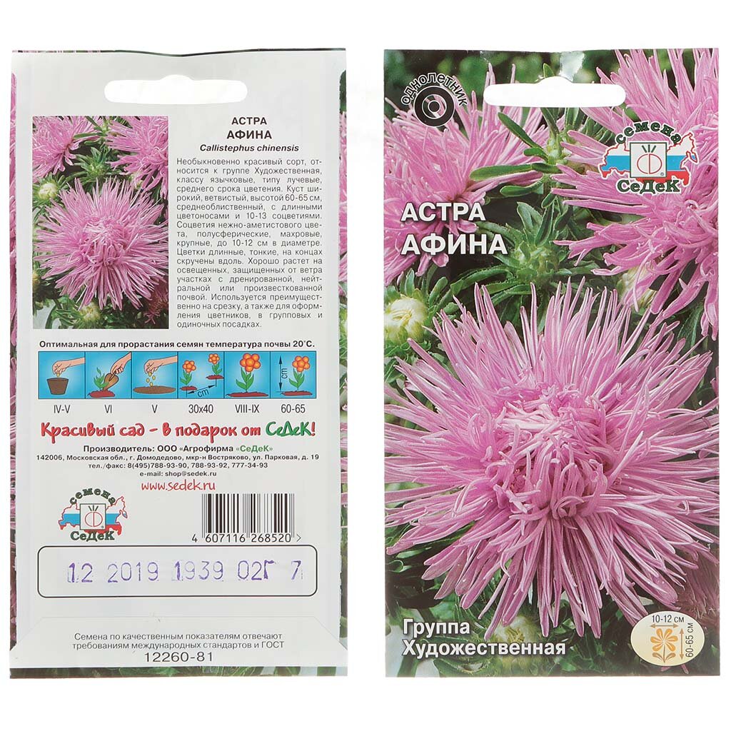 Семена Цветы, Астра, Афина аметистовая, 0.2 г, цветная упаковка, Седек