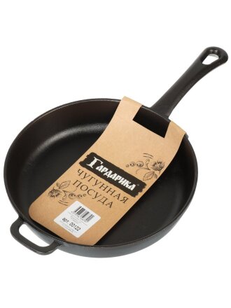 Сковорода чугун, 22 см, Гардарика, литая ручка, с ушком, индукция, 00122